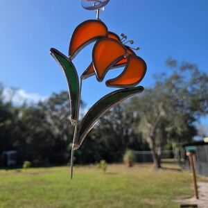 Vintage Tiffany Collectors Society Stained Glass Suncatcher Tiger Lily Flower